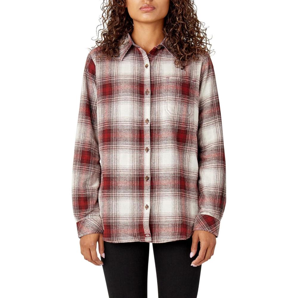 image:imageDickies Womens Plaid Flannel Long Sleeve ShirtBrick Plaid