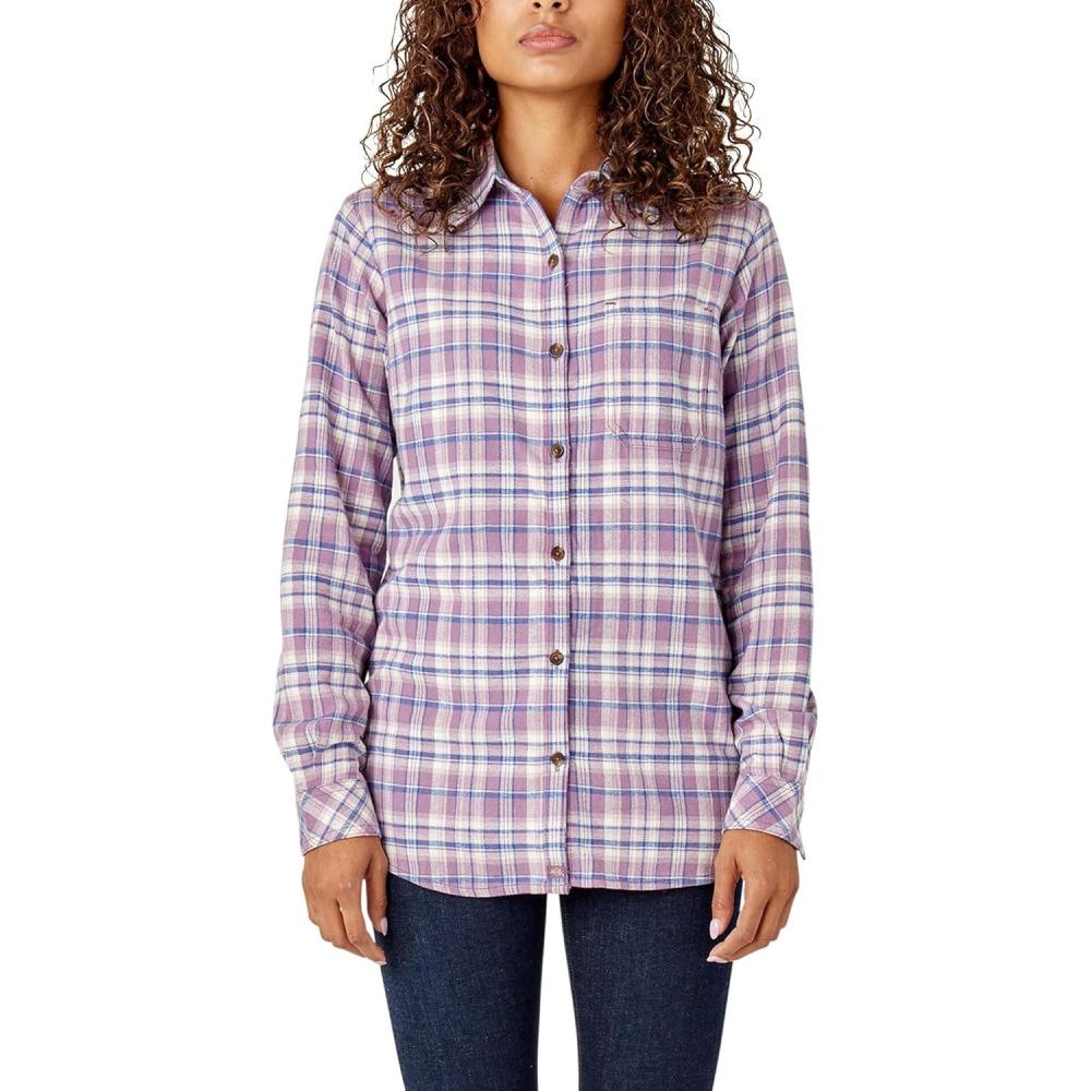 image:imageDickies Womens Plaid Flannel Long Sleeve ShirtGreen Plaid