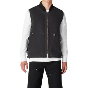 Dickies Men’s Stonewashed Duck High Pile Fleece Lined Vest(Stonewashed Black)