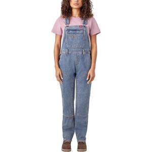 Dickies Women’s Double Front Bib Overalls(Light Stonewashed Denim)