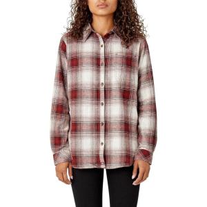 Dickies Women’s Plaid Flannel Long Sleeve Shirt(Brick Plaid)