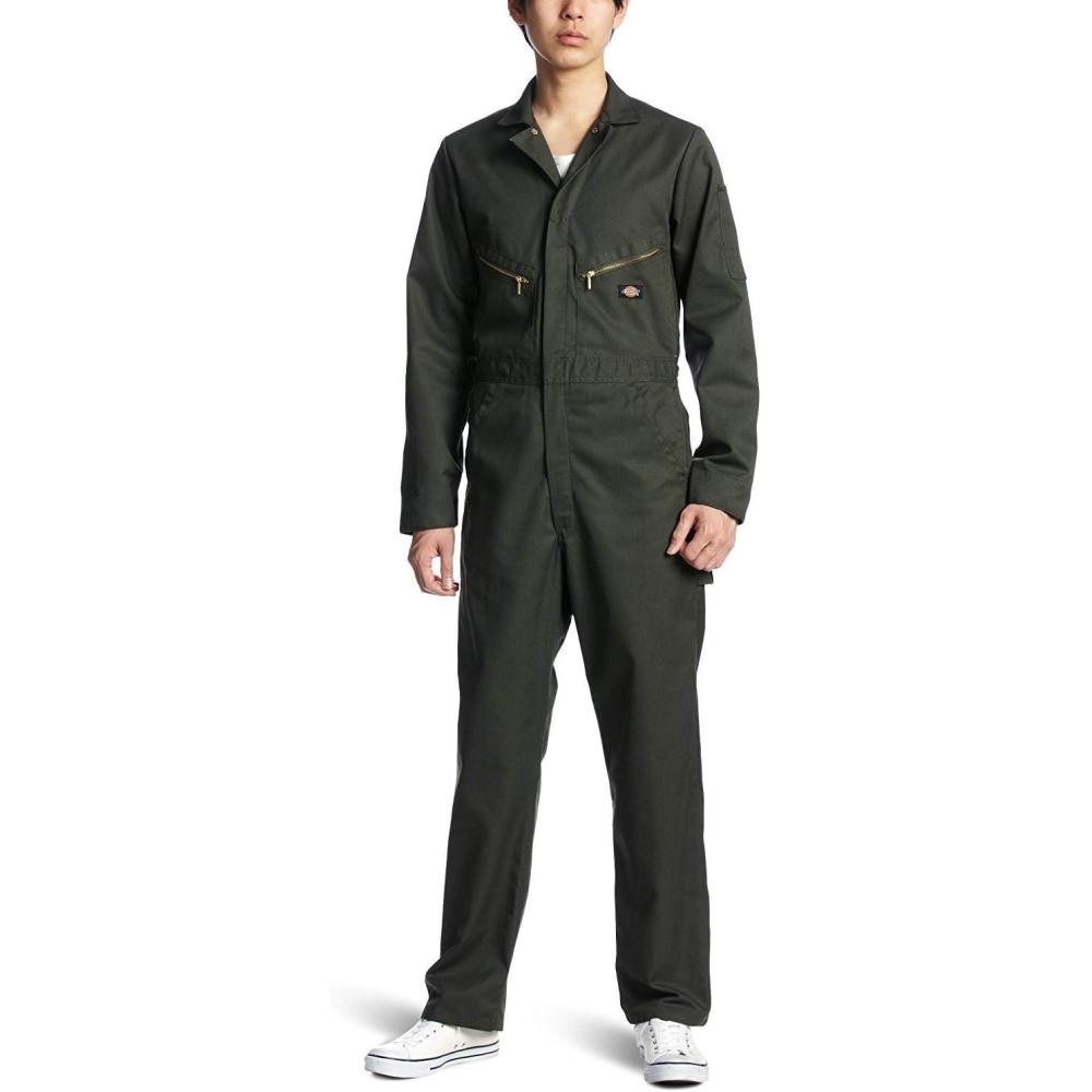 image:imageDickies Mens Deluxe Long Sleeve Coveralls 75 oz Twill Mechanic Jumpsuit with Zipper Front Industrial Uniform FitOlive Green V1