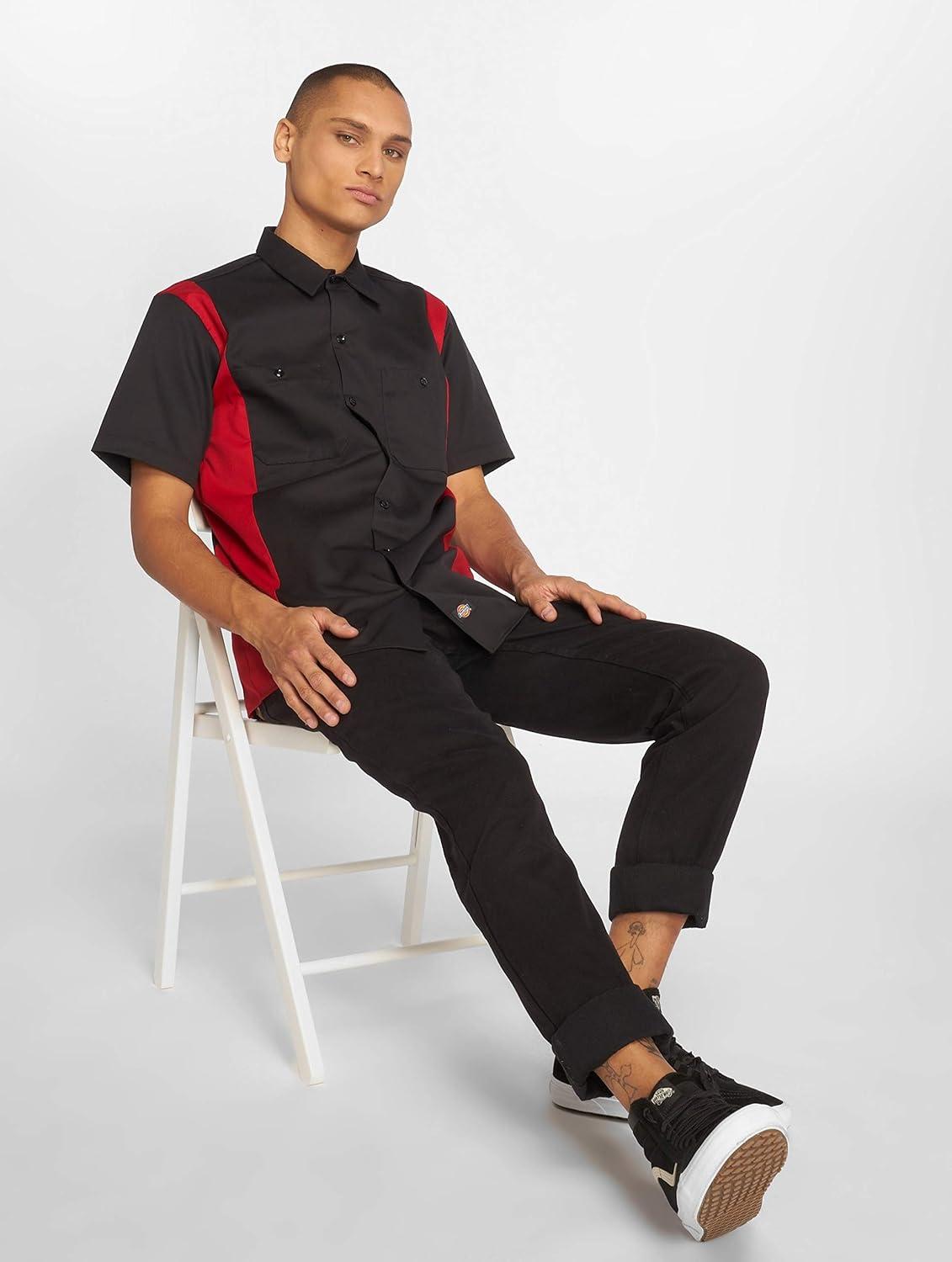 image:imageDickies Mens ShortSleeve TwoTone Work ShirtBlackEnglish Red V1