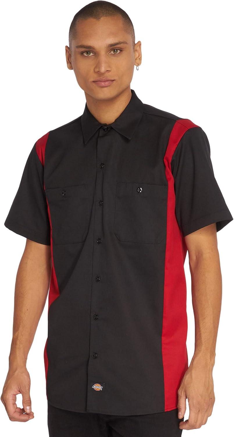 image:imageDickies Mens ShortSleeve TwoTone Work ShirtBlackEnglish Red V1