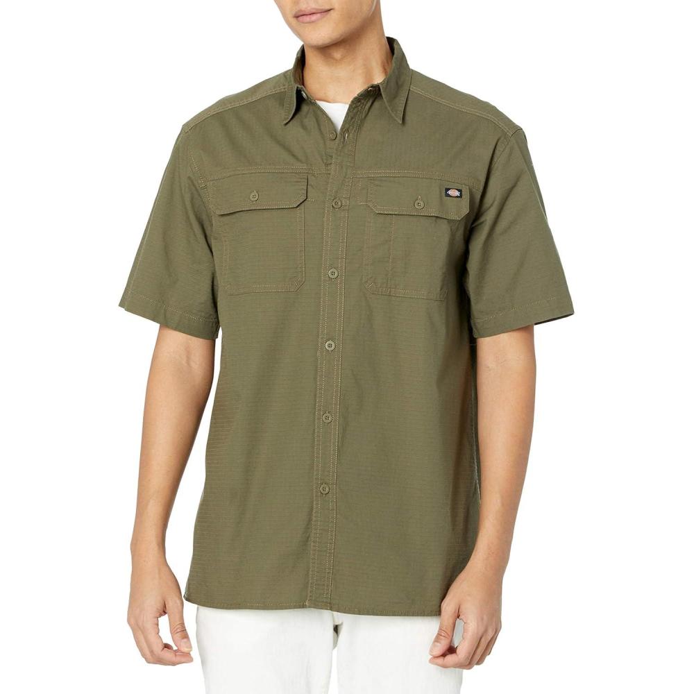 image:imageDickies Mens Short Sleeve Ripstop Work ShirtRinsed Military Green