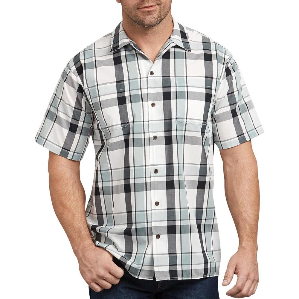 image:imageDickies Mens Yarn Dyed Short Sleeve Camp ShirtSilverBlueWhi