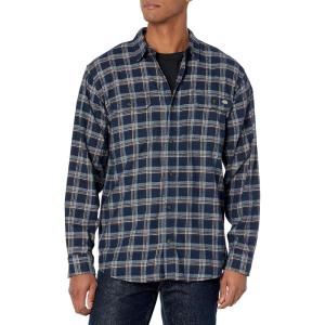 Dickies Mens L/S Flex Flannel Shirt(Ink Navy/Chocolate Brown/Clear Blue Unbalanced)