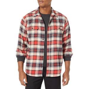 Dickies Mens L/S Flex Flannel Shirt(Oatmeal/Ink Nav/Molten Lava Multi Windowpane)