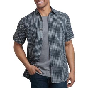 Dickies Men’s Yarn Dyed Plaid Short Sleeve Shirt(Black/Blue/Grey Check)