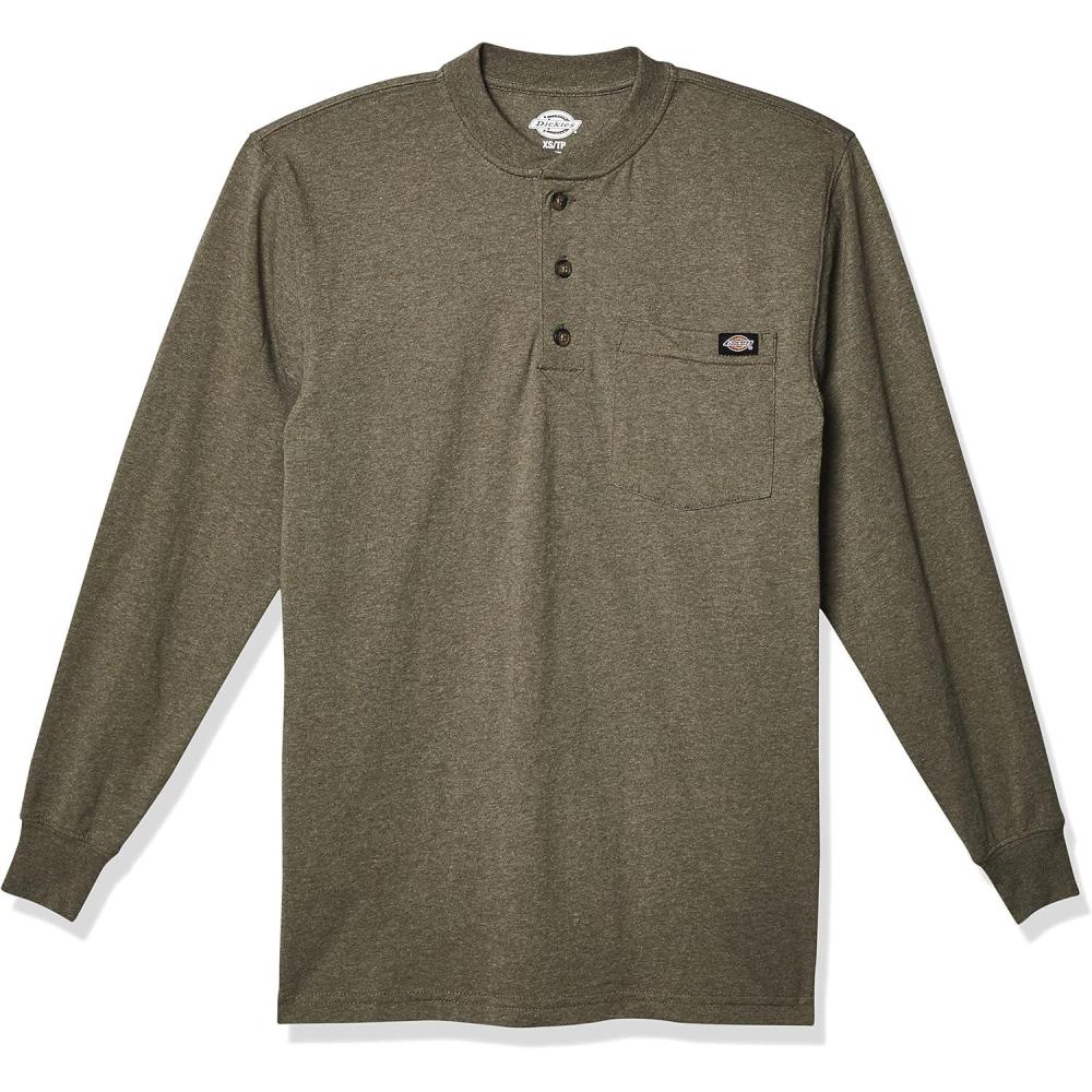 image:imageDickies Mens BigTall LongSleeve Heavyweight HenleyMilitary Green Single Dye Heather