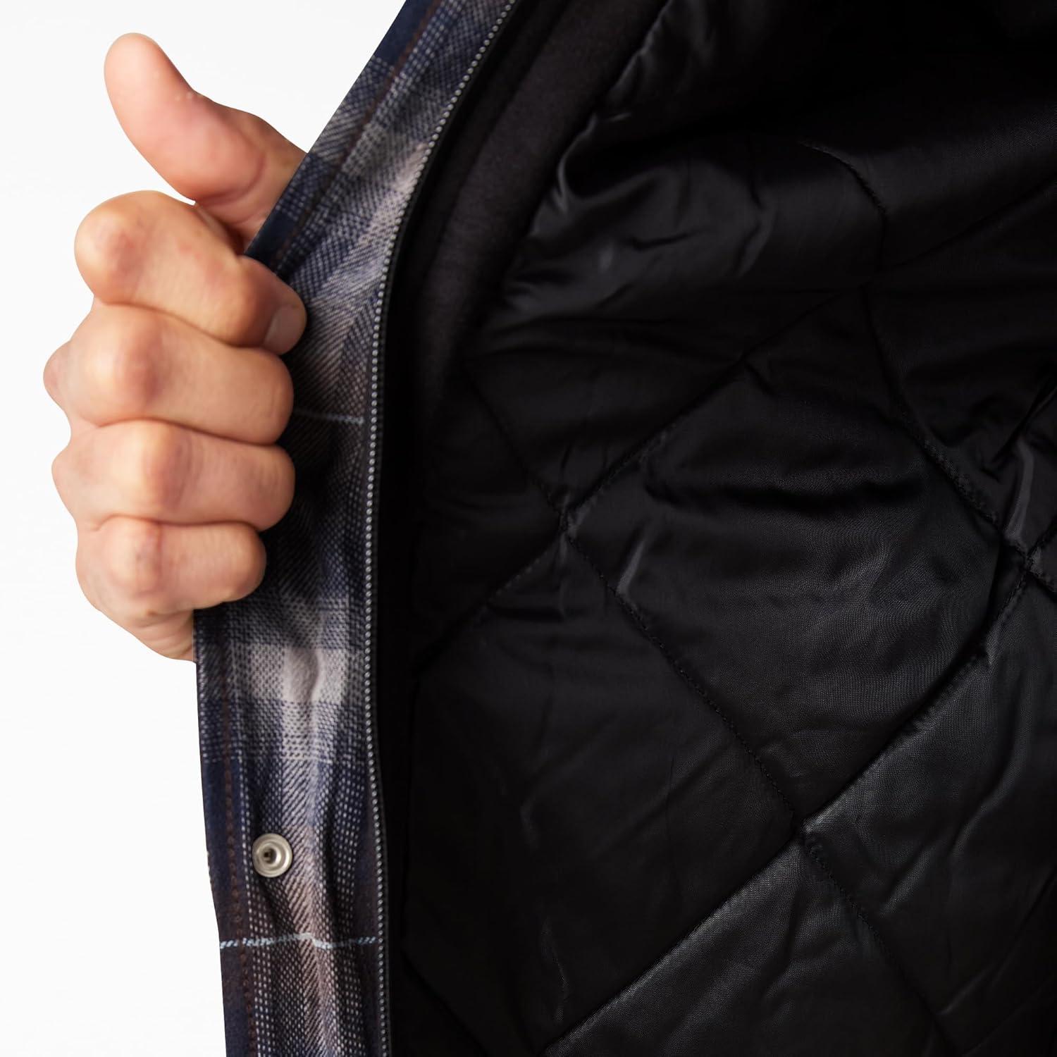 image:imageDickies mens Relaxed Fleece Hooded Flannel Shirt JacketInk NavyChocolate BrownClear Blue Ombre