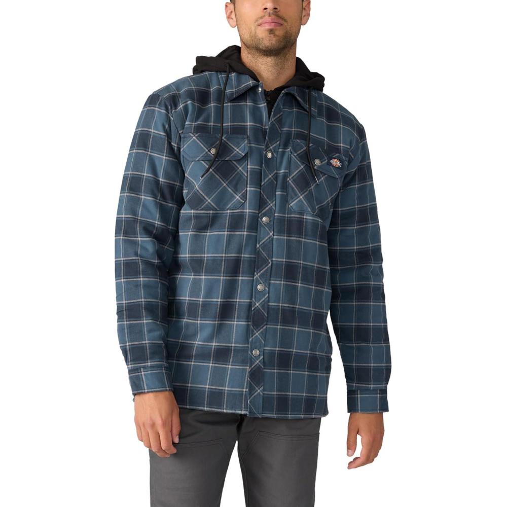 image:imageDickies Mens Water Repellent Flannel Hooded Shirt JacketDark Navy