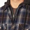 Dickies mens Relaxed Fleece Hooded Flannel Shirt Jacket(Ink Navy/Chocolate Brown/Clear Blue Ombre)