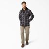 Dickies mens Relaxed Fleece Hooded Flannel Shirt Jacket(Ink Navy/Chocolate Brown/Clear Blue Ombre)