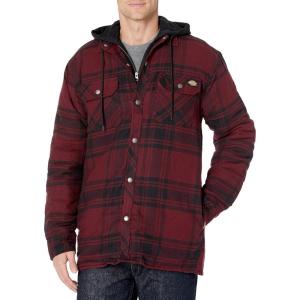 Dickies Men’s Relaxed Fit Icon Hooded Quilted Shirt Jacket(Dark Port/Black Plaid)
