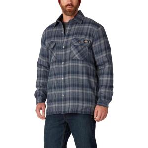 Dickies Men’s Water Repellent Fleece-Lined Flannel Shirt Jacket(Dark Navy/Dark Denim Plaid)