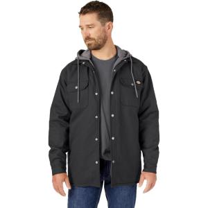 Dickies mens Fleece Hooded Duck Shirt Jacket With Hydroshield(Black)