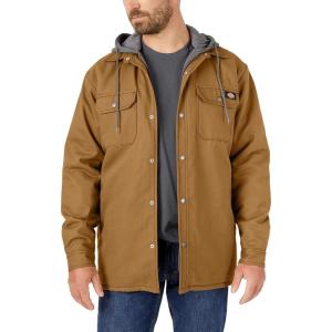 Dickies mens Fleece Hooded Duck Shirt Jacket With Hydroshield(Brown Duck)
