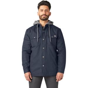 Dickies mens Fleece Hooded Duck Shirt Jacket With Hydroshield(Dark Navy)
