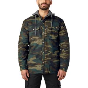 Dickies mens Fleece Hooded Duck Shirt Jacket With Hydroshield(Hunter Green Camo)