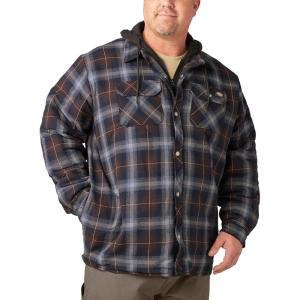 Dickies mens Relaxed Fleece Hooded Flannel Shirt Jacket(Ink Navy/Chocolate Brown/Clear Blue Ombre)