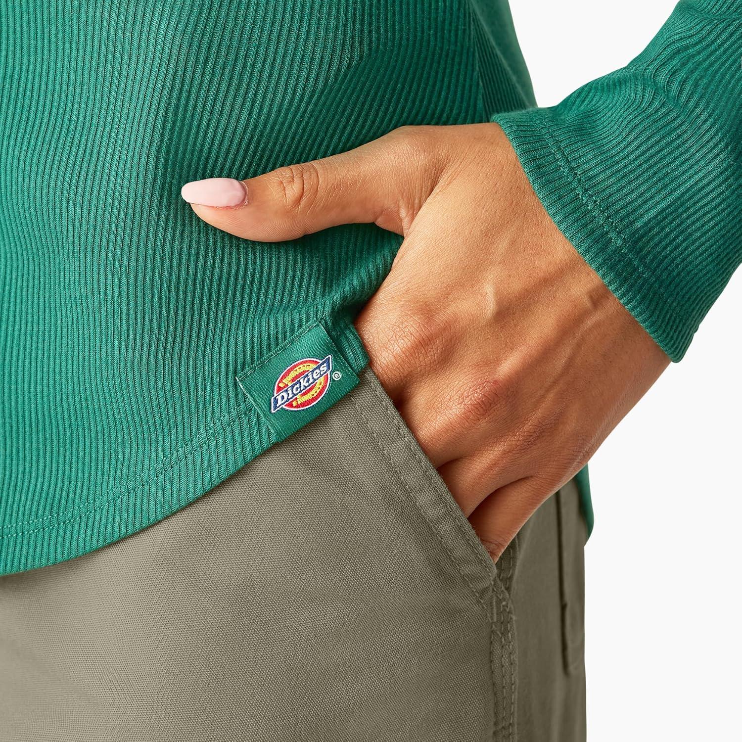 image:imageDickies Womens LongSleeve 3Button Henley ShirtRain Forest