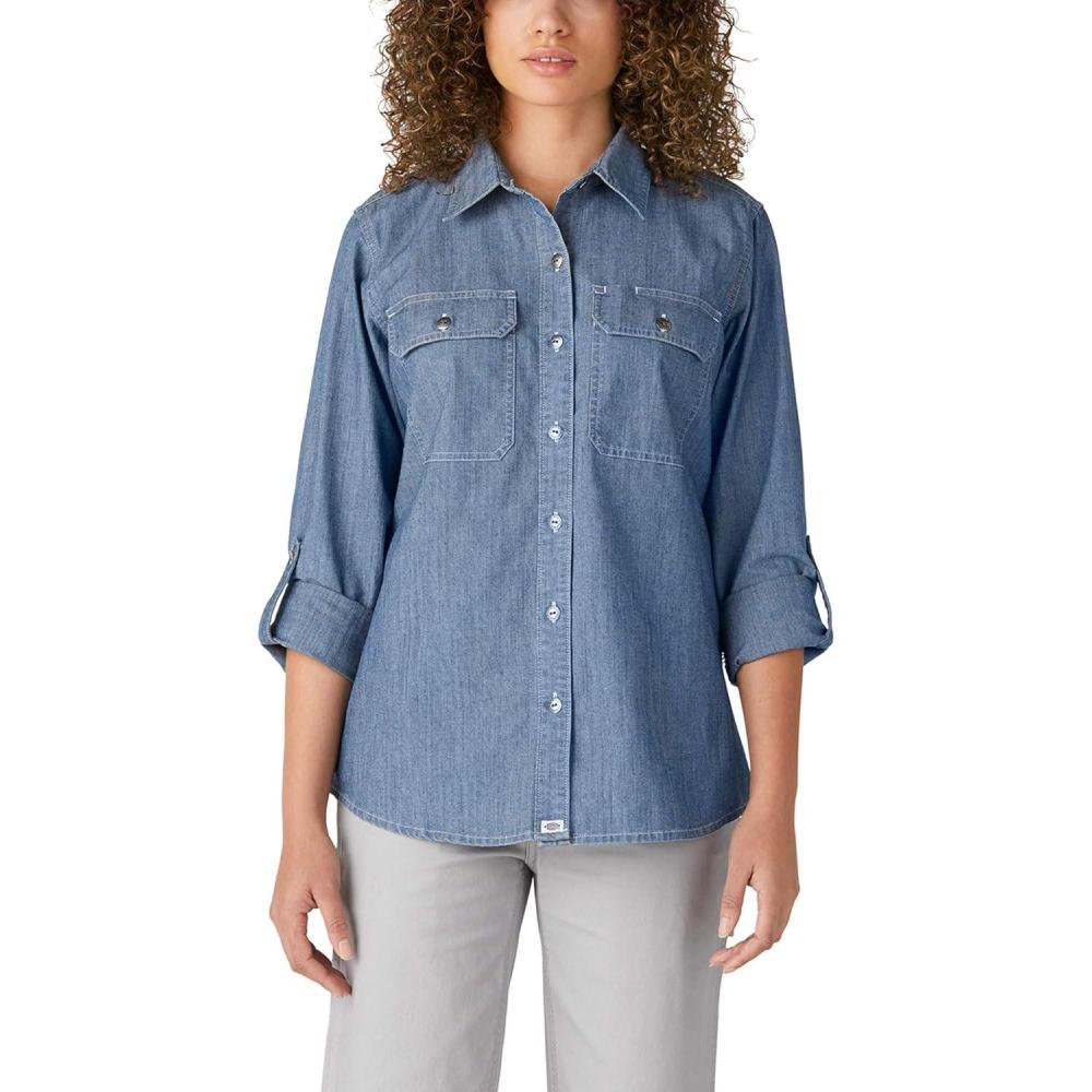image:imageDickies Womens Long Sleeve Rolltab Work ShirtLight Stonewashed