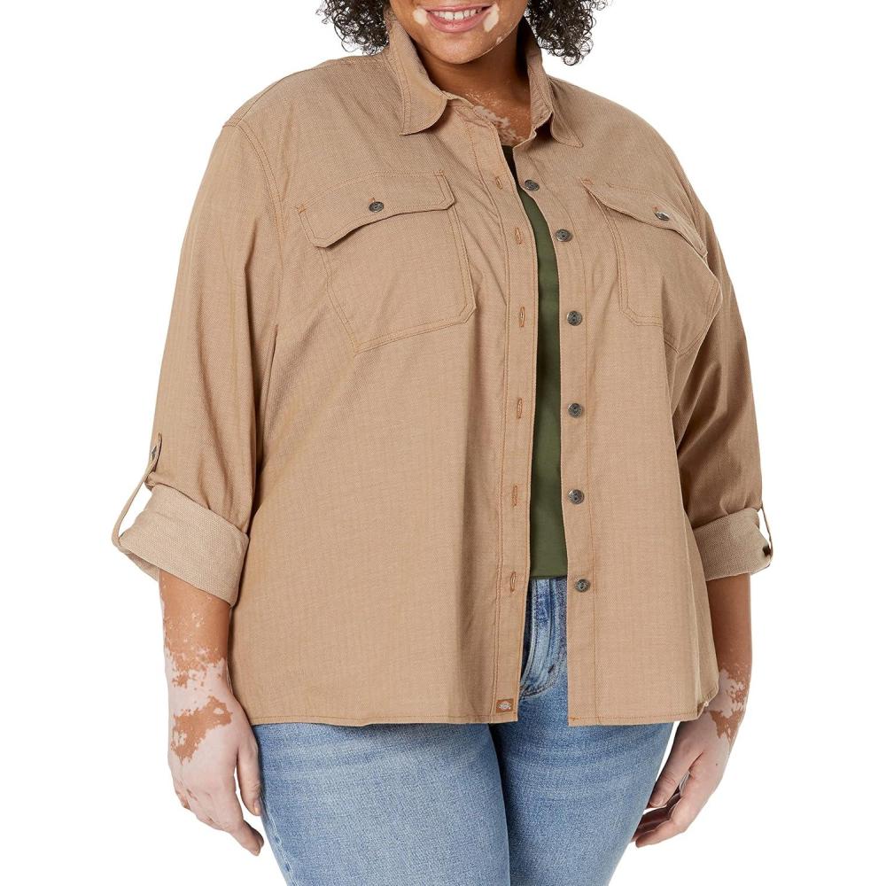 image:imageDickies Womens Long Sleeve Rolltab Work ShirtNutmeg Yarn Dye