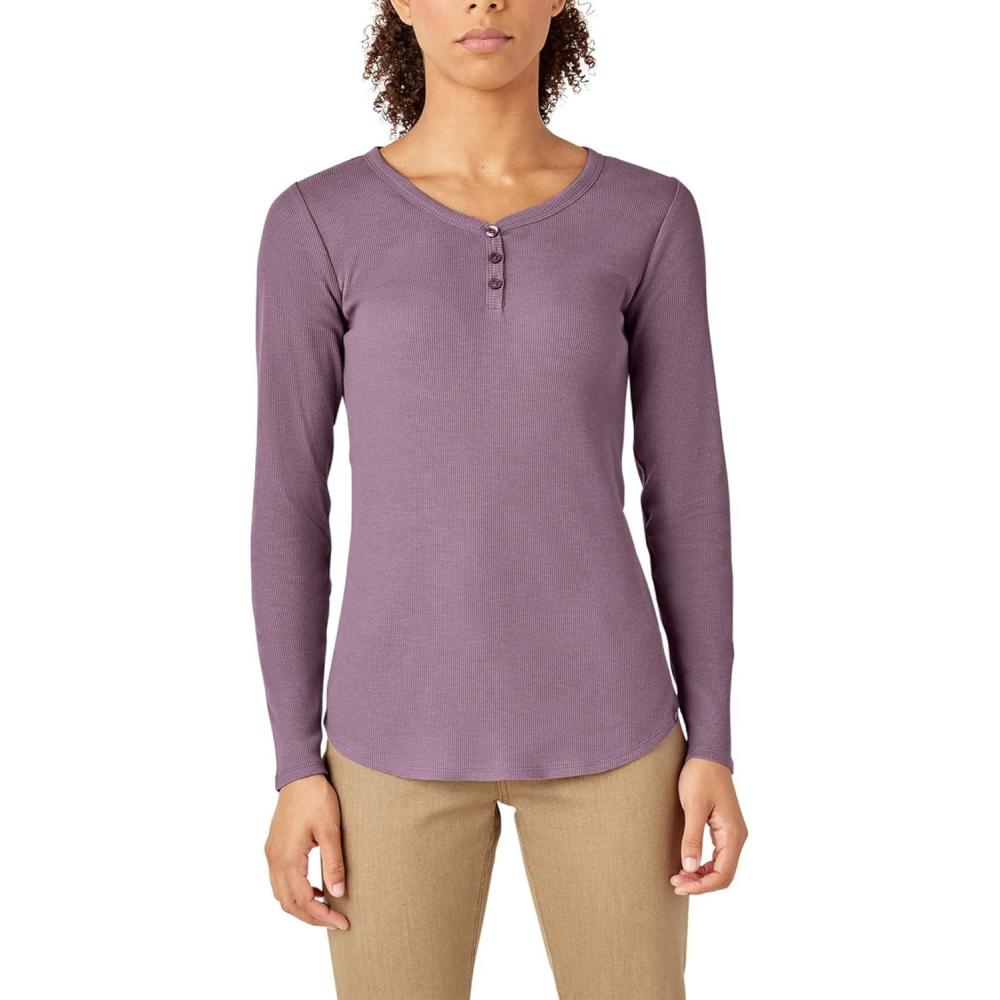 image:imageDickies Womens LongSleeve 3Button Henley ShirtGreen