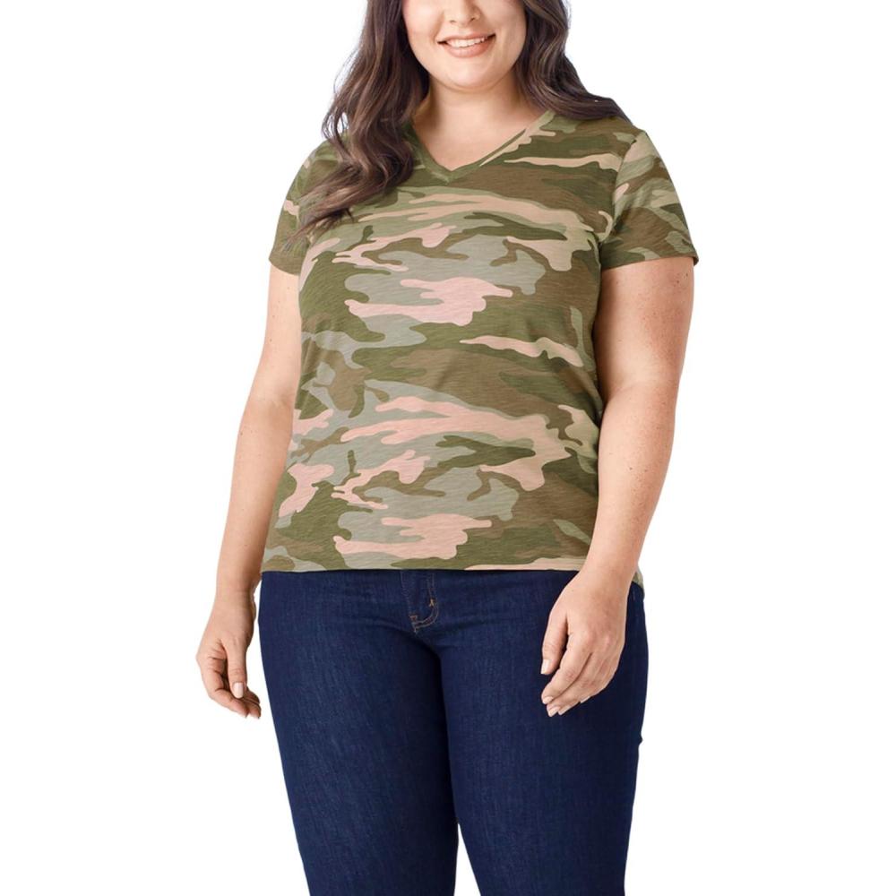 image:imageDickies Womens Womens Plus Short Sleeve VNeck TShirtPeach Camo