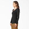Dickies Women’s Long-Sleeve 3-Button Henley Shirt(Black)