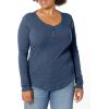 Dickies Women’s Long-Sleeve 3-Button Henley Shirt(Dark Denim)