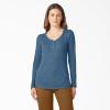 Dickies Women’s Long-Sleeve 3-Button Henley Shirt(Dark Denim)