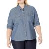 Dickies Womens Plus Size Long Sleeve Roll-tab Work Shirt(Light Stonewashed)