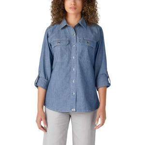 Dickies Womens Long Sleeve Roll-tab Work Shirt(Light Stonewashed)