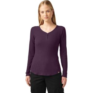 Dickies Women’s Long-Sleeve 3-Button Henley Shirt(Plum Perfect)