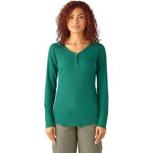 Dickies Women’s Long-Sleeve 3-Button Henley Shirt(Rain Forest)