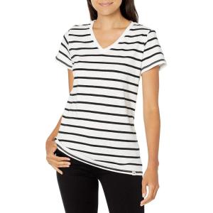 Dickies Womens Women’s Plus Short Sleeve V-Neck T-Shirt(White/Black Stripe)