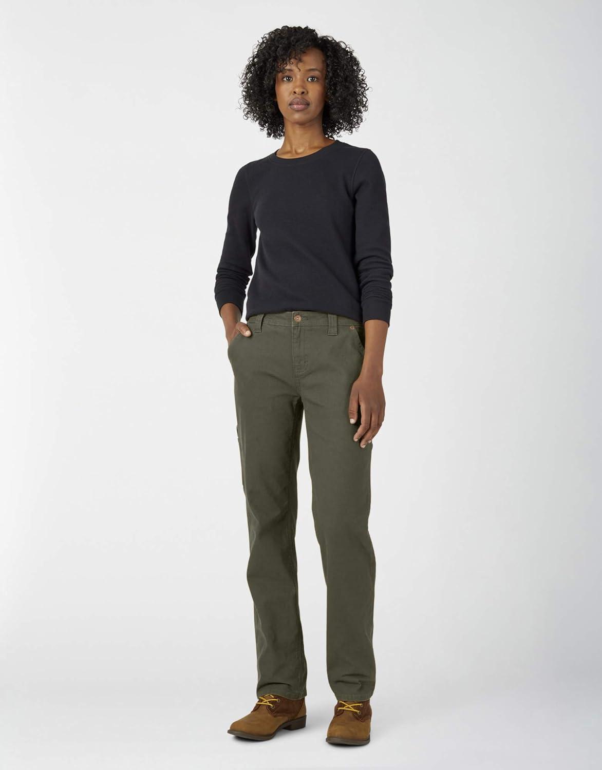 image:imageDickies Womens Relaxed Straight Carpenter Duck PantRinsed Moss Green