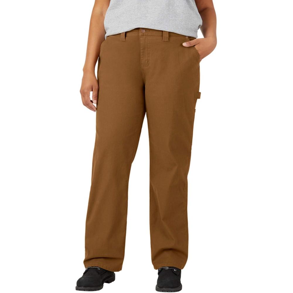 image:imageDickies Womens Plus Size Relaxed Straight Carpenter Duck PantRinsed Brown Duck