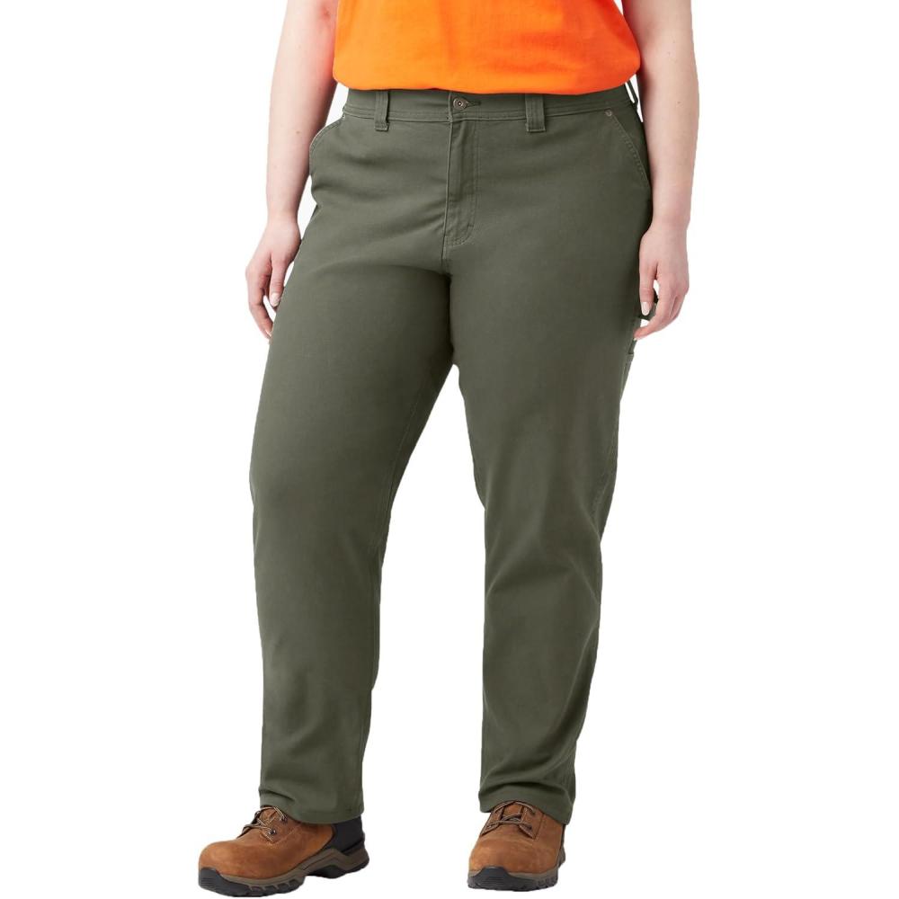 image:imageDickies Womens Plus Size Relaxed Straight Carpenter Duck PantRinsed Moss Green