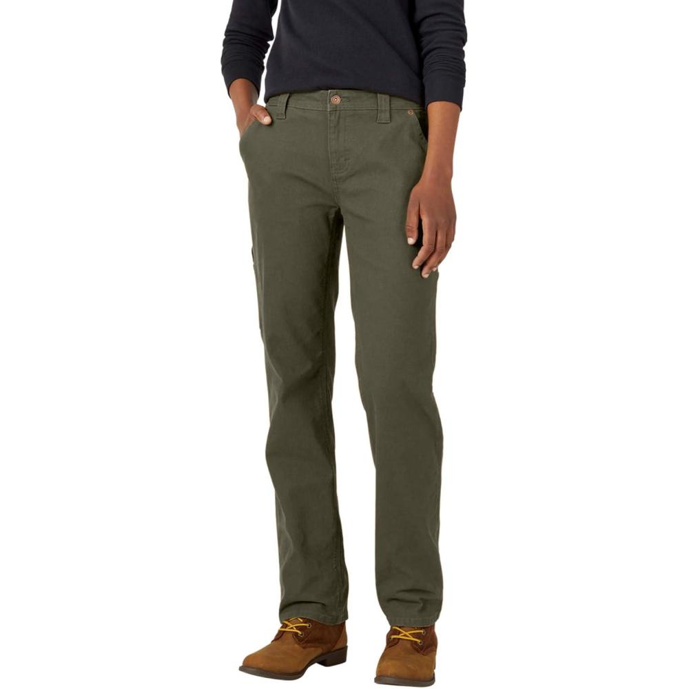 image:imageDickies Womens Relaxed Straight Carpenter Duck PantRinsed Moss Green