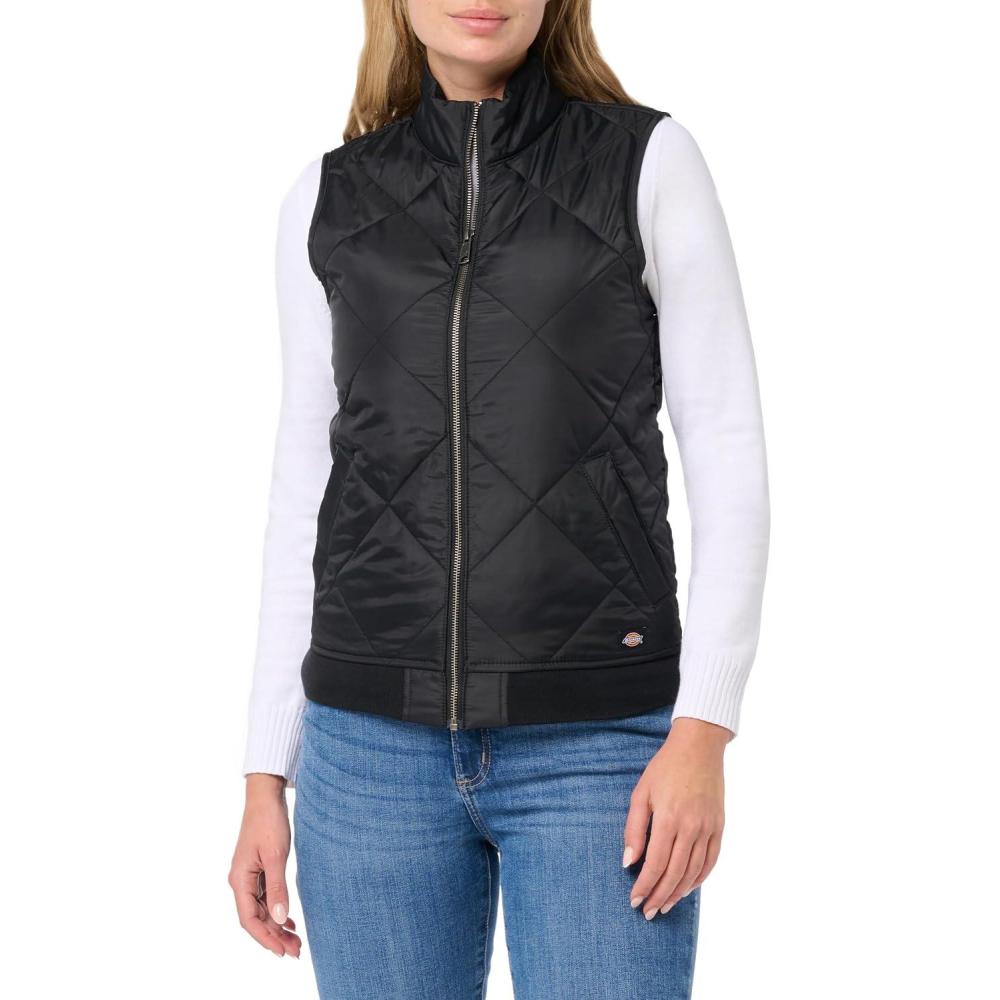 image:imageDickies Womens Quilted Bomber Vest  Lightweight Insulated Utility Outerwear with Pockets for Construction amp OutdoorBlack