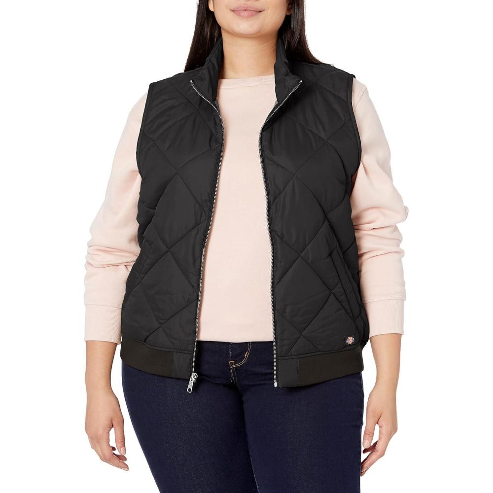 image:imageDickies Womens Quilted Bomber Vest  Lightweight Insulated Utility Outerwear with Pockets for Construction amp OutdoorBlack V1