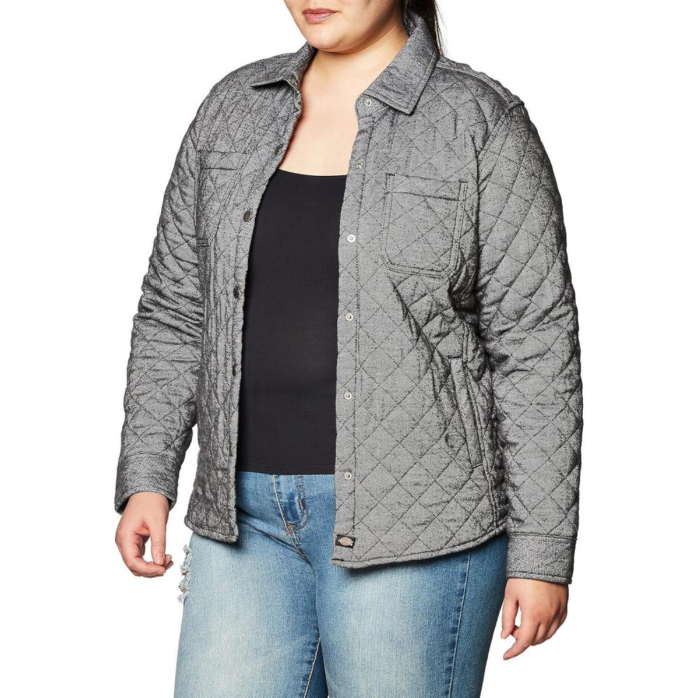 image:imageDickies womens Quilted Flannel Shirt JacketGray Two Tone Herringbone