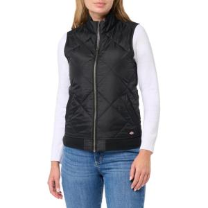 Dickies Women’s Quilted Bomber Vest – Lightweight Insulated Utility Outerwear with Pockets for Construction & Outdoor(Black)