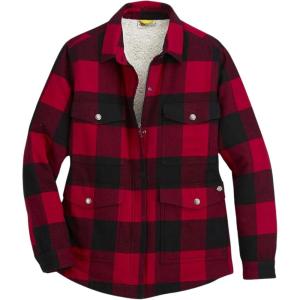Dickies womens Flannel Sherpa Lined Chore Coat(English Red/Black Buffalo Plaid)