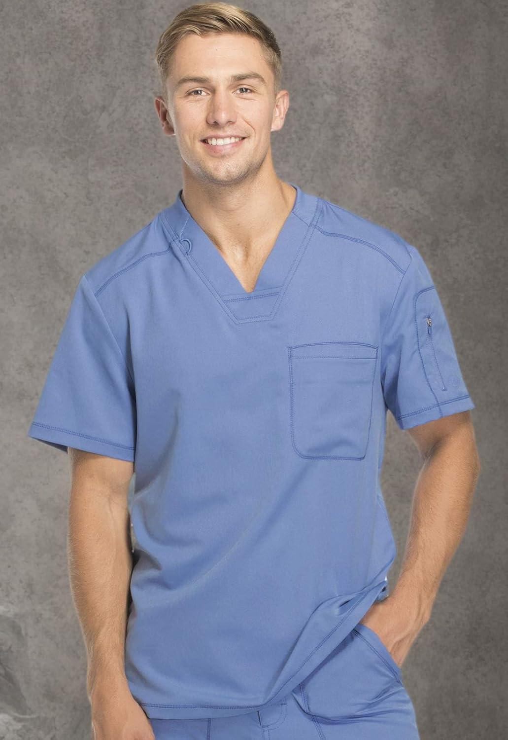 image:imageDickies Dynamix Scrubs for Men AthleticInspired VNeck Chest Pocket Scrub Top with FourWay Stretch amp Moisture Wicking DK610Ciel Blue