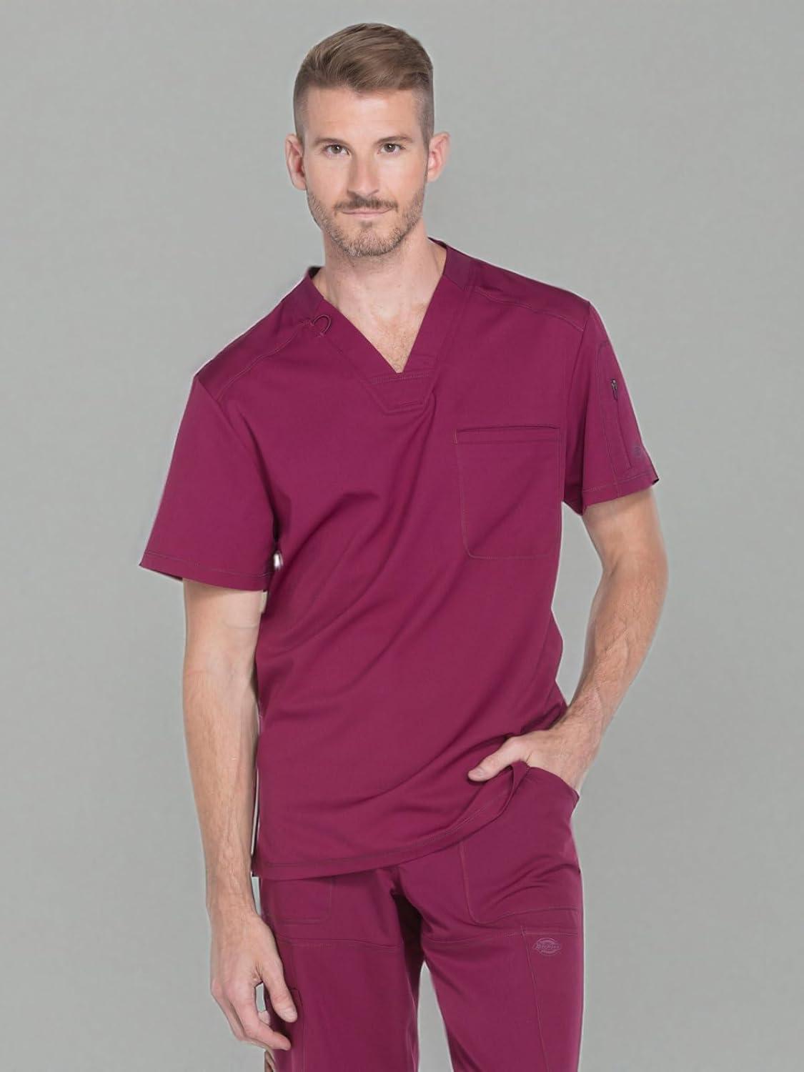 image:imageDickies Dynamix Scrubs for Men AthleticInspired VNeck Chest Pocket Scrub Top with FourWay Stretch amp Moisture Wicking DK610Wine