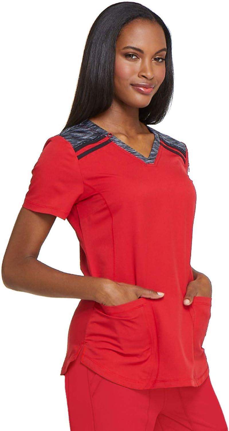 image:imageDickies Dynamix Womens Tops AthleticInspired Mlange VNeck Scrub Top with FourWay Stretch and Moisture Wicking DK740Red